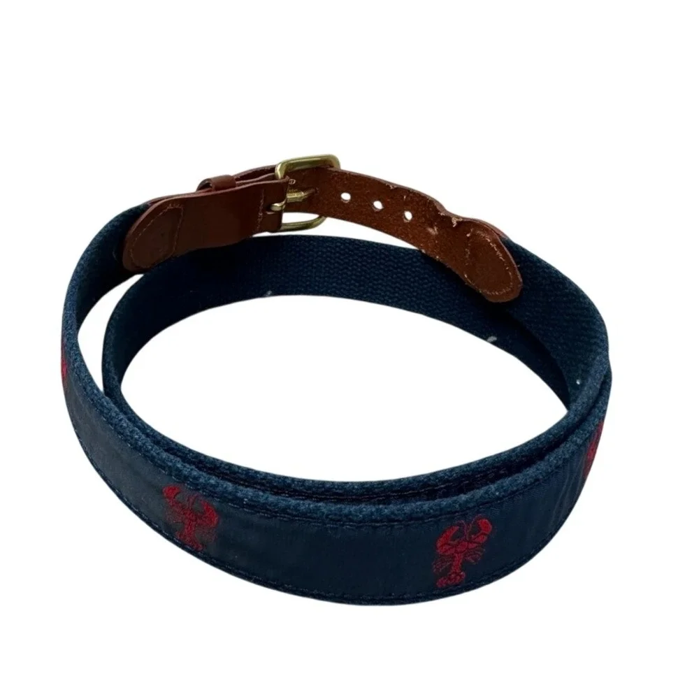 Leather Man Limited Navy Lobster Ribbon Belt Brown Leather Brass Buckle Size 42